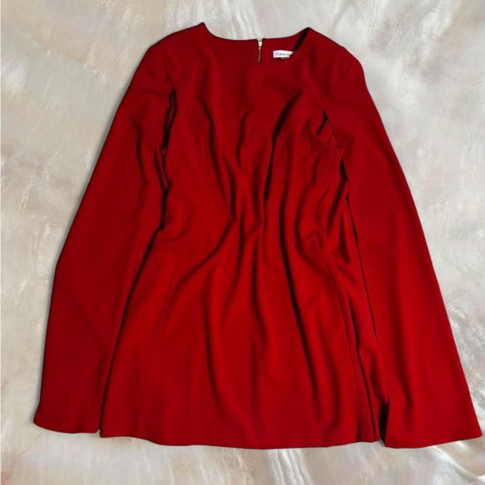Calvin Klein Vibrant Red Cape Dress
